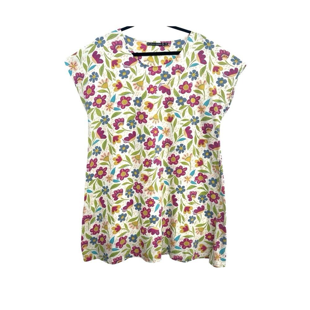 Gudrun Sjödén Tunic Dress XL Organic Cotton Floral Whimsical Nordic Pockets